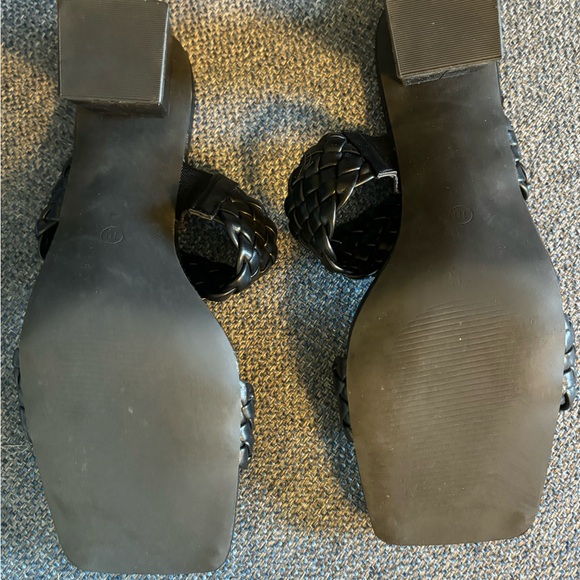 Braided Heeled Sandals Backless Square Open Toe Block Slide Sandals - Picture 6 of 9